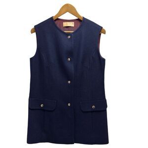 Pendleton 70s Women's Size 12 Snap Button Flap Pocket Navy Blue Wool Vest Jacket